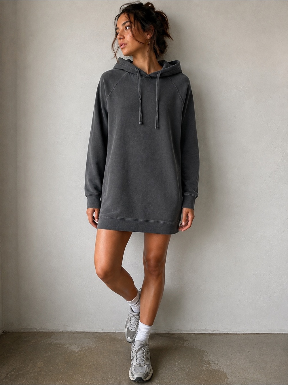 Washed Charcoal Hoodie Sweatshirt Dress Minimalist Loungwear Tentree Organic S